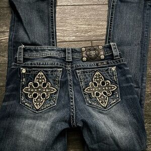 Miss Me Women's Dark Blue Boot Cut Jeans with Embellished Pockets